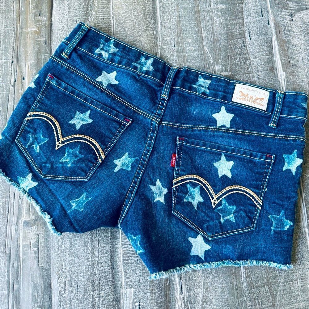 Levi’s Levi Strauss Shorty Short Stars Print Denim Blue Jean Cutoff Shorts 1